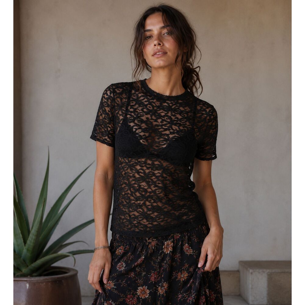 Johnny Was Astrid Top Black Mesh Size X-Small NWT